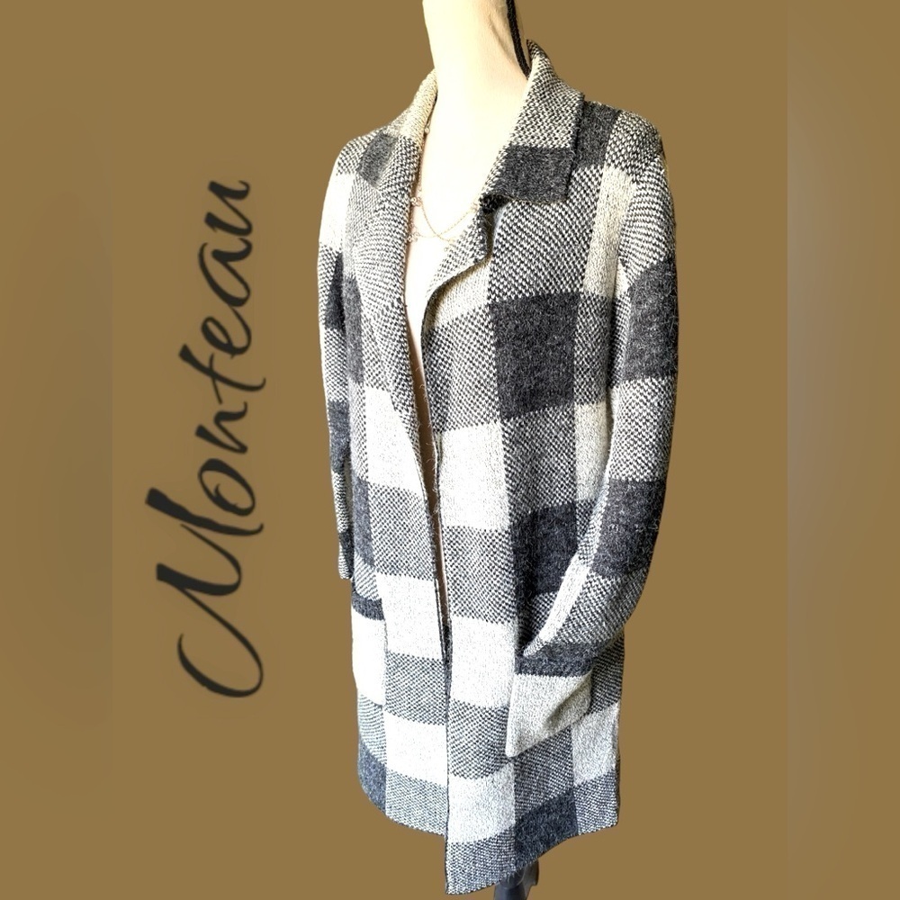 Monteau LA- **Host pick** Medium open front cardigan gray/oatmeal. Pockets. EUC